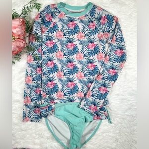 Wallflower Girl 2 piece Swimsuit Set Rash Guard and Bikini Bottom Sz 14